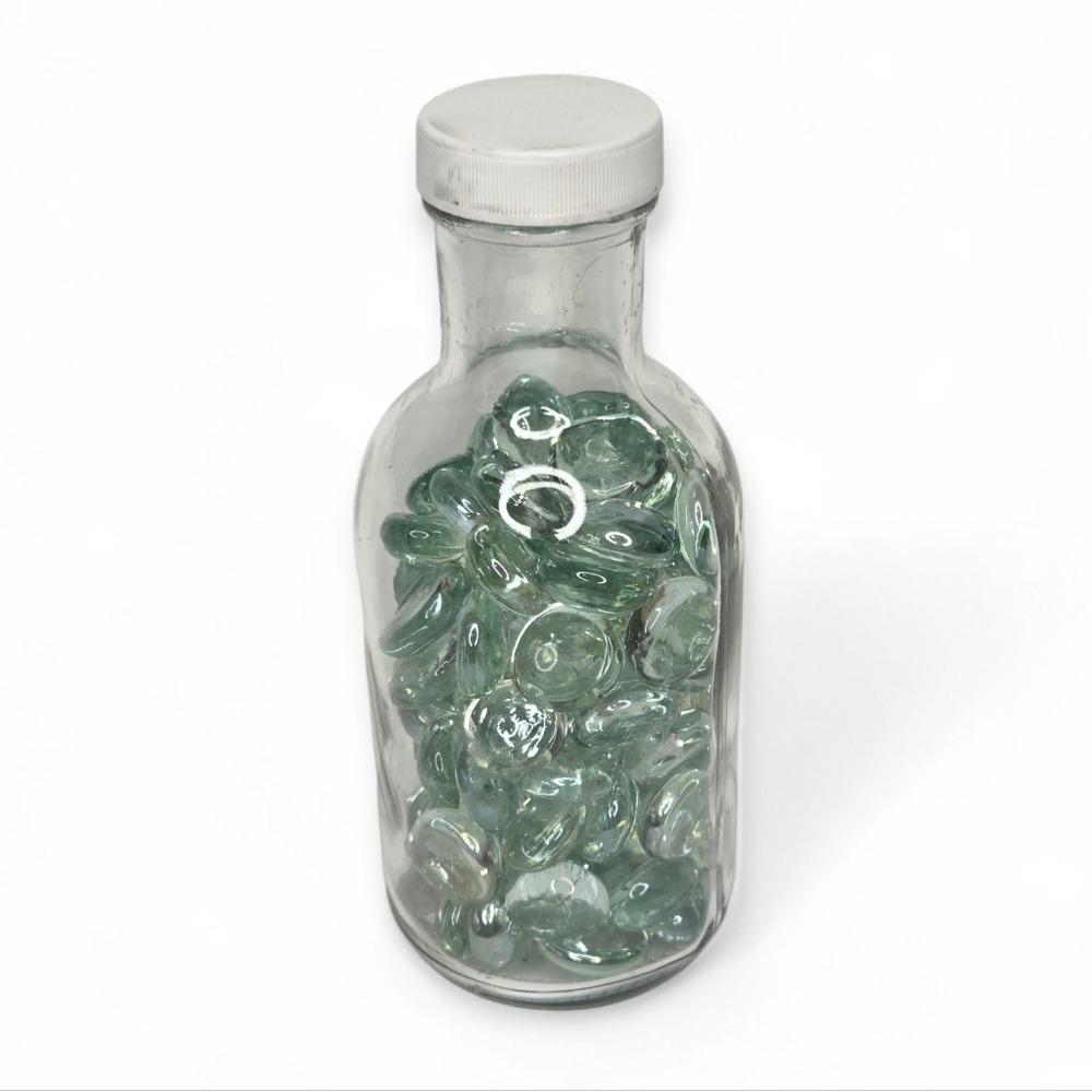 Clear Glass Jar with Light SeaGreen Decorative Glass Pebbles Marbles Beach Decor